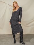 Ro&Zo Sparkle Sequin V Neck Knitted Dress, Grey