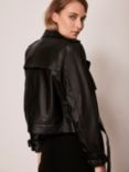 Mint Velvet Refined Leather Biker Jacket, Black