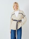 AND/OR Belted Wool Blend Cardigan, Cream/Navy