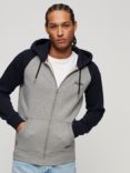 Superdry Essential Baseball Zip Hoodie, Athletic Grey/Navy