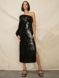 Ro&Zo Petite Selena Sequin One Shoulder Midi Dress, Black