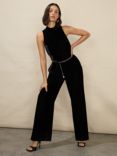 Ro&Zo Petite Velvet Wide Leg Jumpsuit, Black, Black