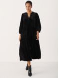 Part Two Viggasa Velvet 3/4 Sleeve Midi Dress, Black