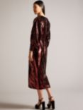 Ted Baker Emaleee Plunge Neck Sequin Midi Dress, Dark Red