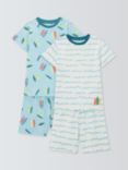John Lewis Kids' Surf Print Shorts Pyjamas, Pack of 2, Blue/Multi