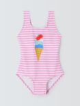 John Lewis Kids' Stripe Ice Cream Swimsuit, Pink/Multi