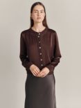 Ghost Violetta Satin Cardigan, Dark Aubergine