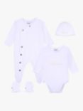 BOSS Baby Velvet Monogram Jacquard Sleepsuit, Bodysuit, Hat & Mitten Set, White