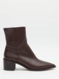 HUSH Taylah Block Heel Leather Ankle Boots, Chocolate Brown