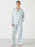 HUSH Brushed Cotton Blend Check Pyjamas, Misty Blue/White