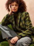 Brora Harris Tweed Pure Wool Check Coat, Moss/Multi