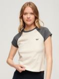 Superdry Organic Cotton Essential Logo Raglan T-Shirt, Oat/Charcoal Grey