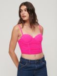 Superdry Ruched Mesh Crop Corset Top, Pink Glow