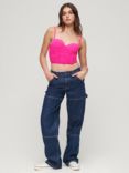 Superdry Ruched Mesh Crop Corset Top, Pink Glow