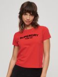 Superdry Sport Luxe Logo Fitted Cropped T-Shirt, Sunset Red