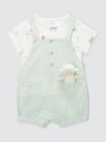 John Lewis Baby Seersucker Stripe Short Dungaree, T-Shirt and Lamb Soft Toy Set