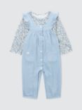 John Lewis Baby Muslin Dungaree & Floral Print Top Set