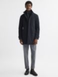 Reiss Player Long Sleeve Funnel Quilted Coat, Navy