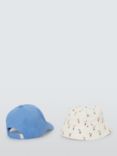 John Lewis Baby Floral Bucket Hat & Cap, Set of 2, Blue/Multi