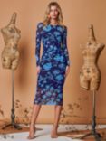 Jolie Moi Floral Print Long Sleeve Midi Dress, Navy
