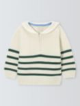 John Lewis Baby Stripe Zip Jumper, Cream/Green