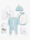 The Little Tailor Baby Hare & Rocking Horse Print Luxury 4 Piece Gift Set, Blue/White