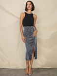 Ro&Zo Petite Sparkle Midi Pencil Skirt, Silver