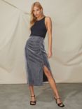 Ro&Zo Sparkle Ruched Side Midi Skirt, Silver