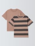 John Lewis Kids' Plain/Stripe T-Shirts, Pack of 2, Multi