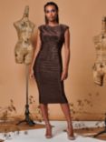 Jolie Moi Metallic Sparkly Ruched Bodycon Dress, Bronze