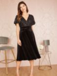 Yumi Embellished Velvet Midi Dress, Black