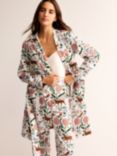 Boden Jungle Flora Print Cotton Sateen Dressing Gown, Ivory/Multi