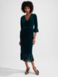 Hobbs Melodie Midi Velvet Dress, Green