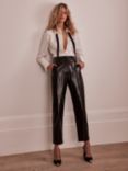 Mint Velvet Patent Faux Leather Barrel Leg Trousers, Black