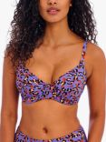 Freya San Tiago Nights Leopard Print Plunge Bikini Top, Blue/Multi