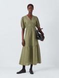 John Lewis Linen Sheered Dress, Green Forest