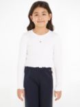 Tommy Hilfiger Kids' Frill Ribbed Long Sleeve Top, White