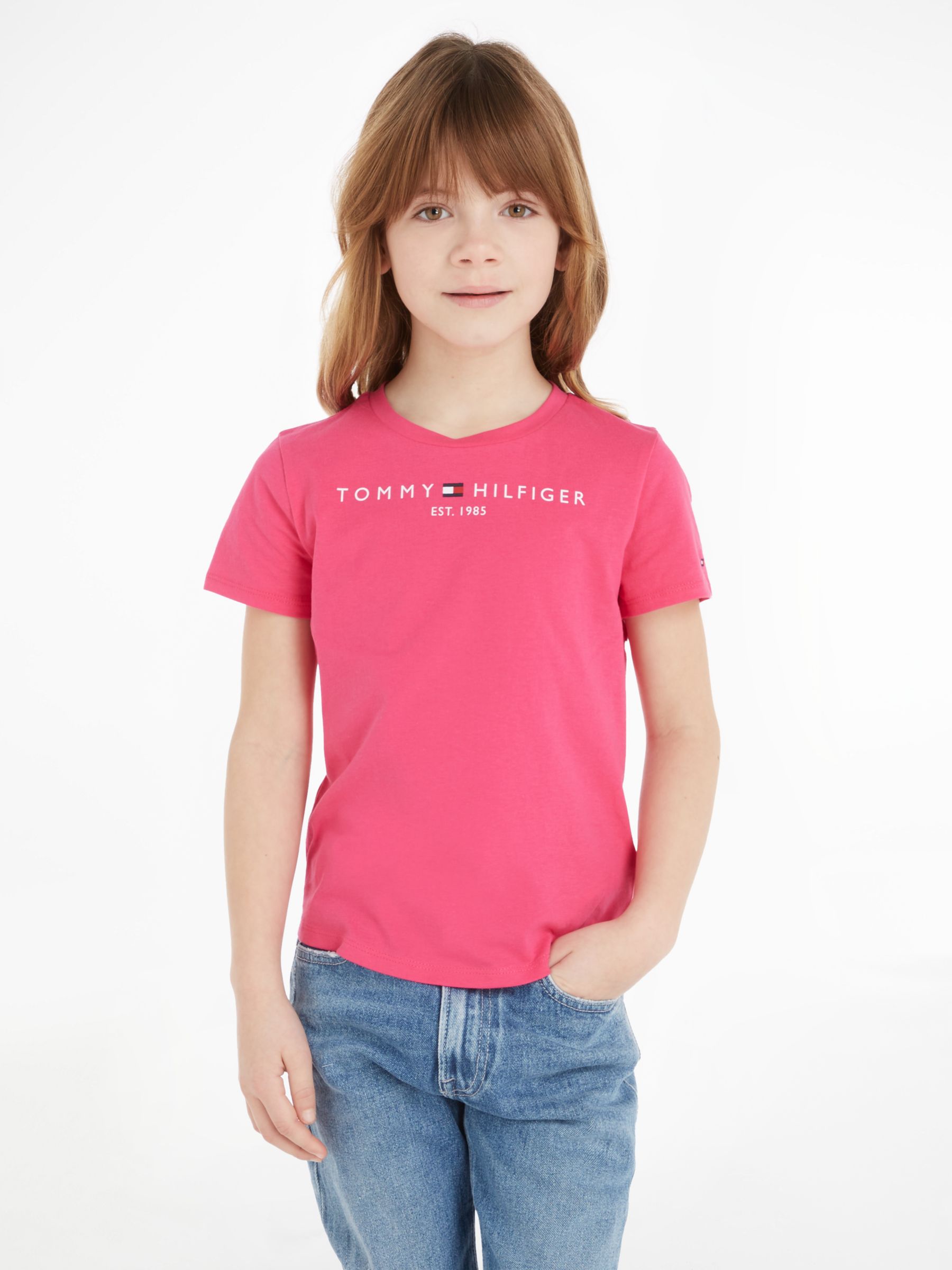 Tommy Hilfiger Kids\' Essential Short John Magenta Hot Partners Sleeve Lewis T-Shirt, at 