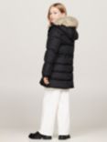 Tommy Hilfiger Kids' Longline Quilted Fur Hood Coat, Black