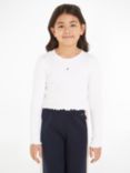 Tommy Hilfiger Kids' Essential Rib Frill Detail Long Sleeve T-Shirt, White
