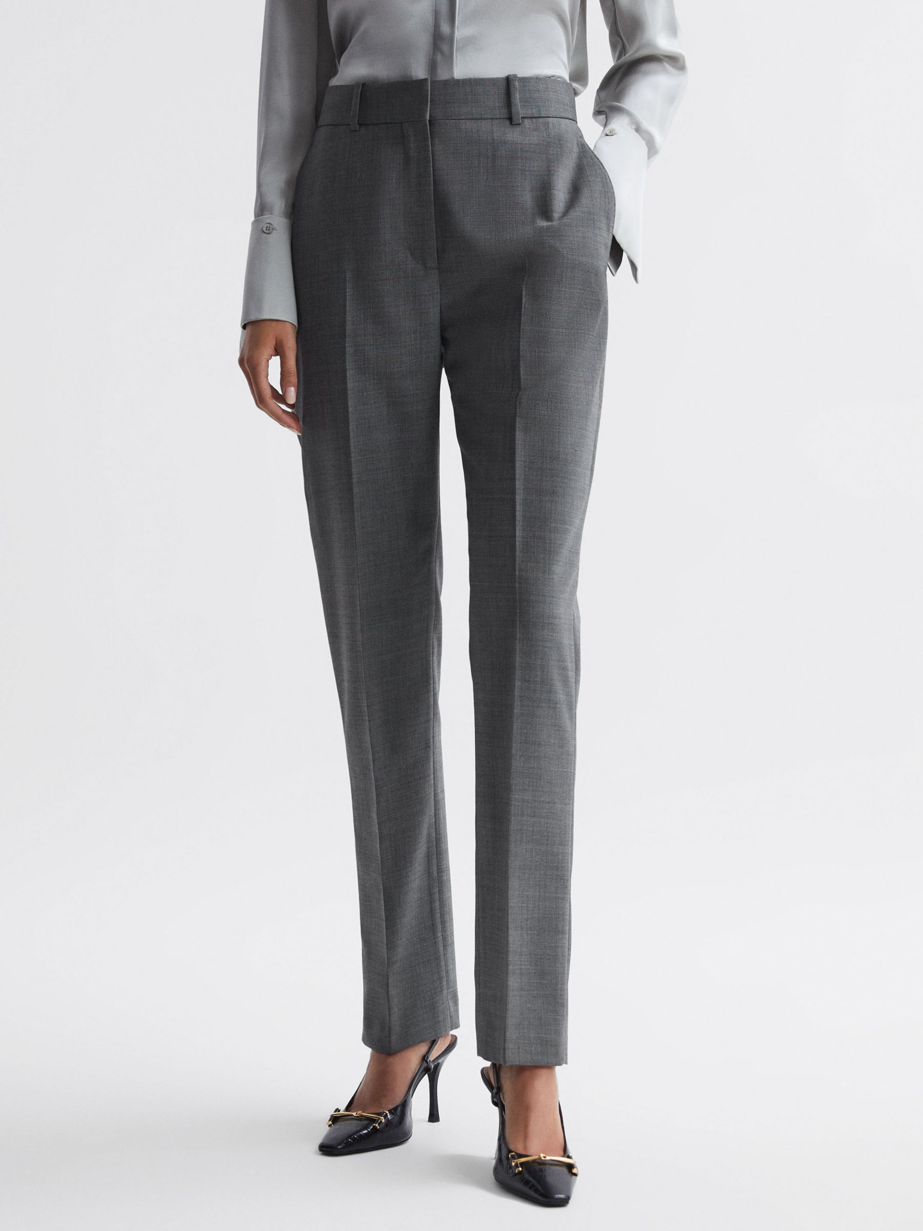 Reiss Layton Wool Blend Slim Leg Suit Trousers, Grey, 10