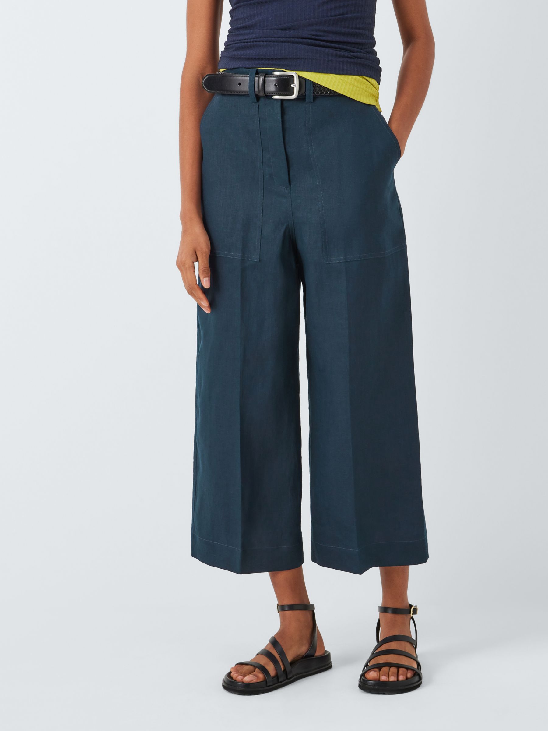 Wide Leg Linen Culotte Pants BRUNY in Forest Green