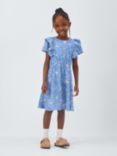 John Lewis Kids' Crinkle Floral Dress, Blue Bonnet