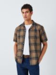 John Lewis Linen Blend Revere Collar Check Shirt, Brown