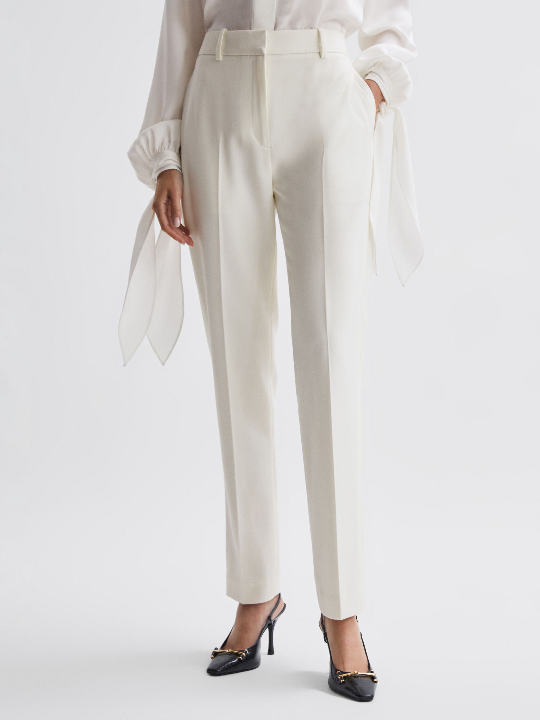 Reiss Mila Slim Fit Trousers, Off White, 16