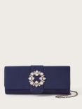 Monsoon Brooch Satin Clutch, Navy