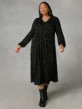 Live Unlimited Curve Mono Star Print Jersey Long Sleeve Midi Dress, Black