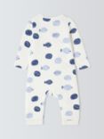 John Lewis Baby Wadded Fish Print Romper, Blue/Multi