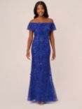 Adrianna Papell Embellished Mesh Bardot Mermaid Gown, Ultra Blue
