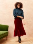 Brora Silk Blend Velvet Midi Skirt, Ruby, Ruby
